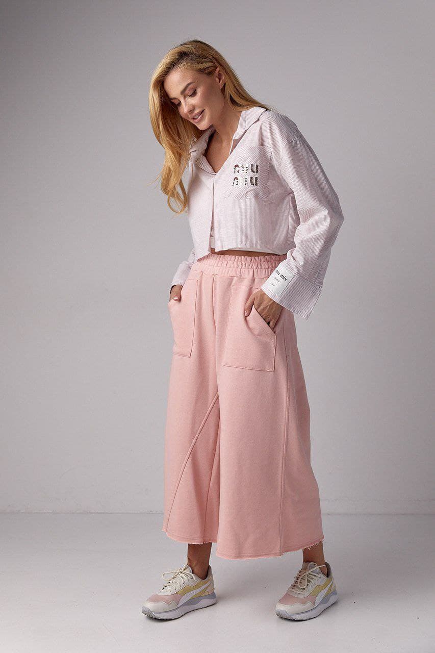 Трикотажні штани-кюлоти з накладними кишенями — 2