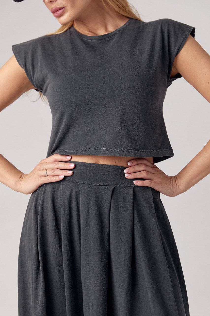 Літній трикотажний костюм з довгою спідницею та футболкою — 2